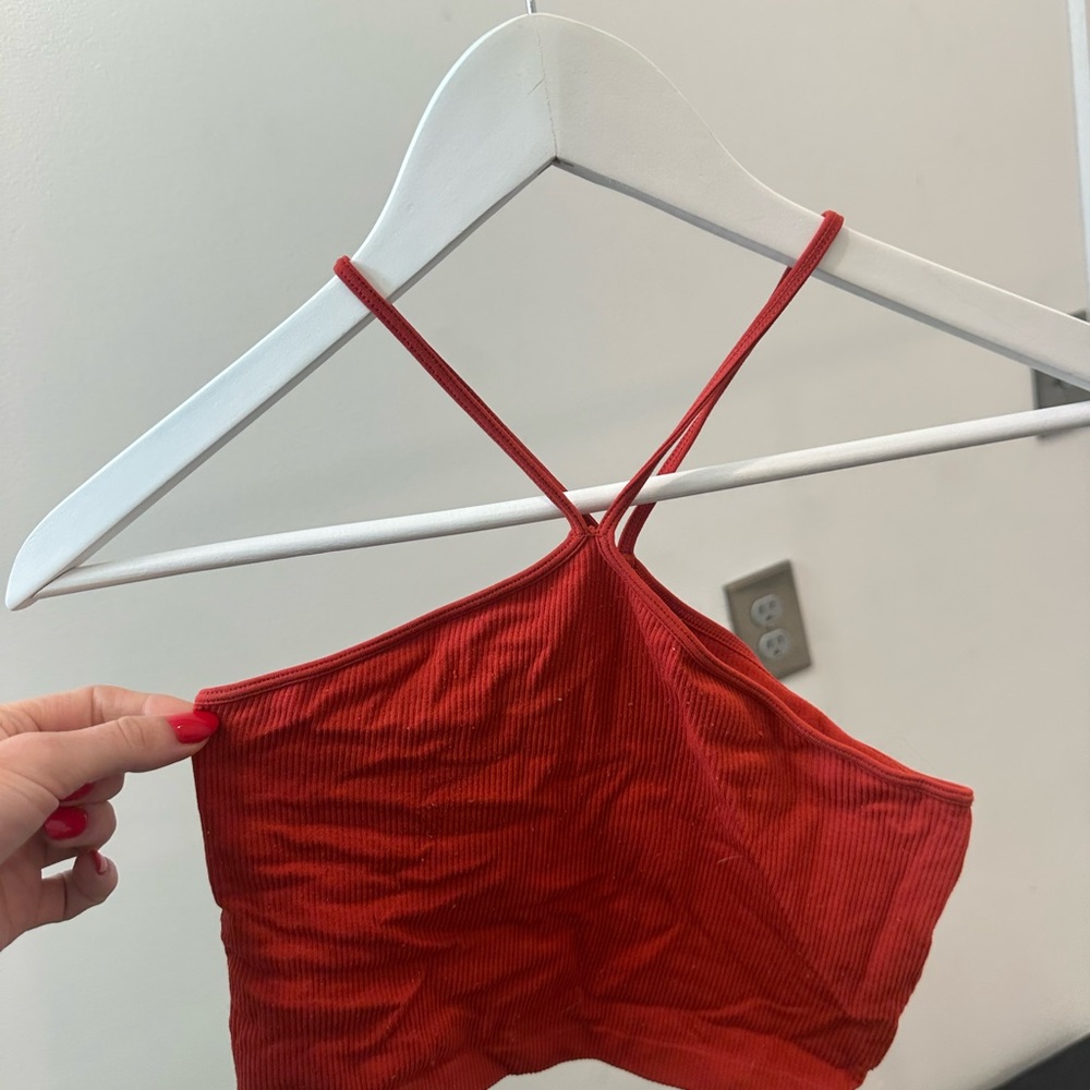 Red Ribbed Crop Top